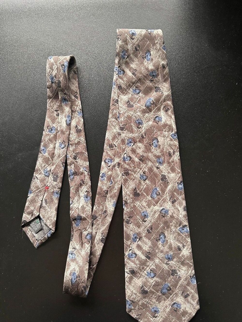 Vintage Simon Chang Men's Italian Silk Tie Taupe Brown Blue Floral